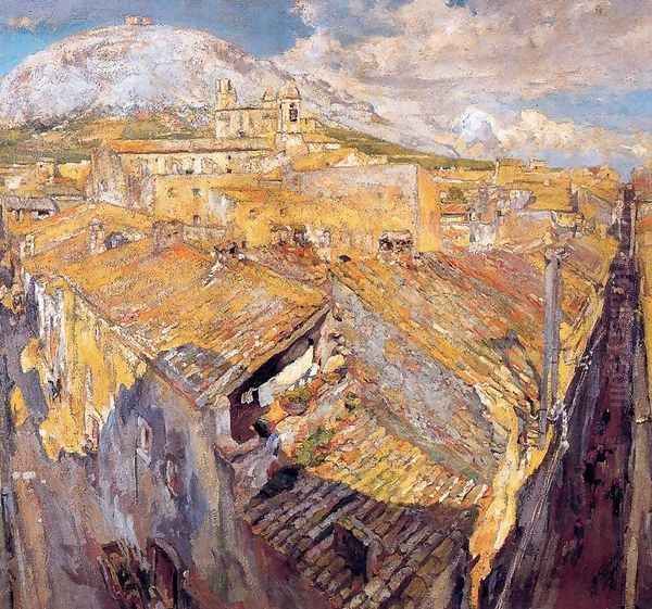 Un pueblo ampurdanés. Torroella de Montgrí Oil Painting by Francisco Arasa