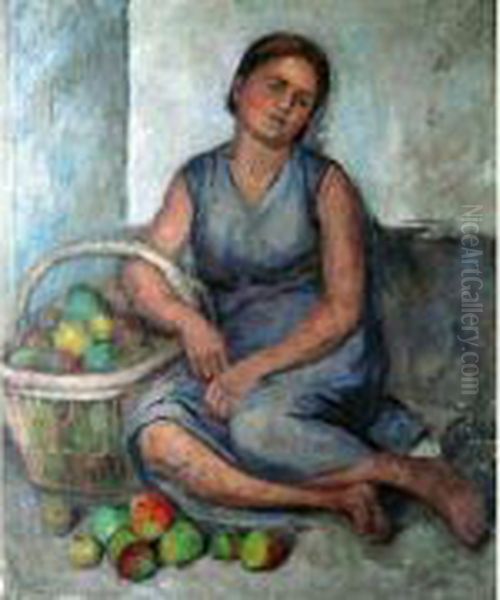 Fille Au Panier De Pommes Oil Painting by Henriette Tirman