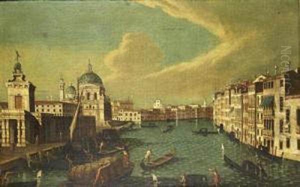 The Grand Canal, Venice, At The Punta Della Dogana With Santa Maria Della Salute Beyond Oil Painting by Francesco Tironi