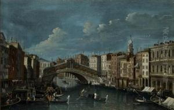 Veduta Del Canal Grande Presso Il Ponte Di Rialto A Venezia Oil Painting by Francesco Tironi