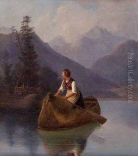 Sennerin Bei Der Uberfahrt Am Bergsee Oil Painting by August Anton Tischbein