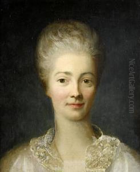 Portrait Of A Lady, Bust-length, In A White Lace-trimmed Dress Oil Painting by Johann Friedrich A. Tischbein