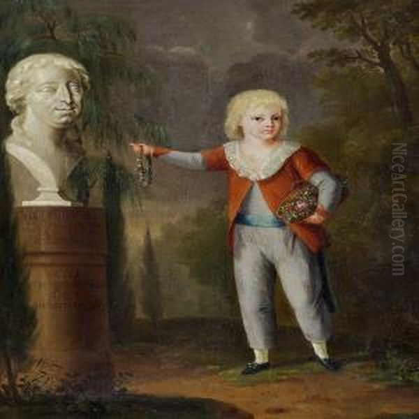 Portrait Of A Boy Pointing At A Bust Oil Painting by Johann Heinrich Ii Tischbein