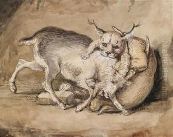 Ein Bock Wir Von Einem Luchs
Angefallen, Oil Painting by Johann Heinrich Ii Tischbein