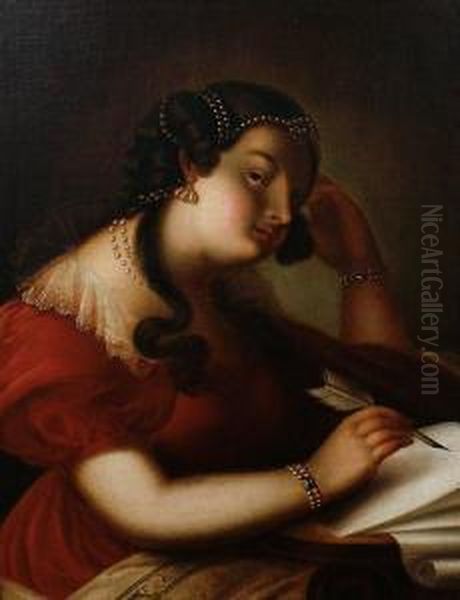 Portrait Of A Lady At A Writing Table Oil Painting by Johann Heinrich Ii Tischbein