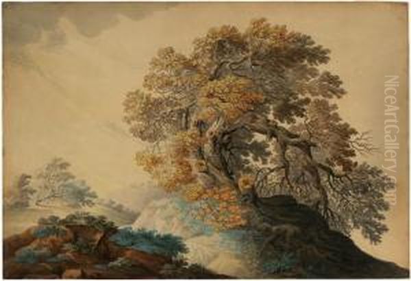 Eichenbaum Im Gewittersturm Oil Painting by Johann Heinrich Ii Tischbein