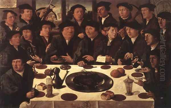 Banquet of Members of Amsterdam's Crossbow Civic Guard Oil Painting by Cornelis Anthonisz.