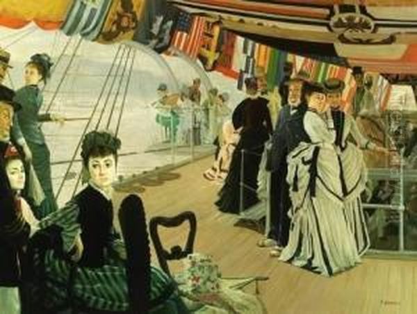 The Ball On The Shipboard Oil Painting by Raymond Tissot