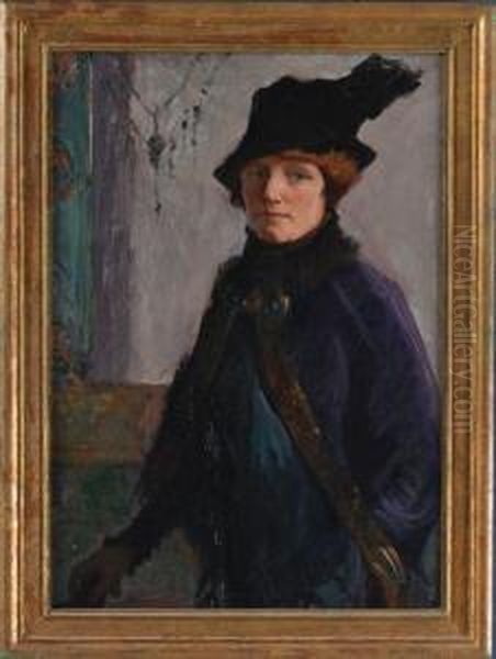 Self-portrait In Purple Velvet Oil Painting by Mary Bradish Titcomb