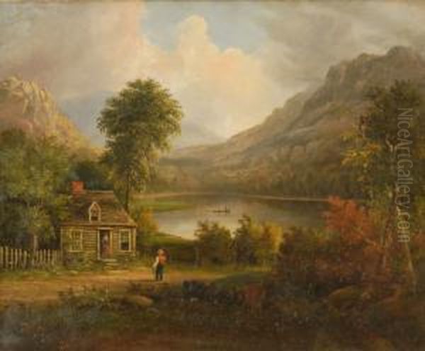 White Mountain Farmhouse. Signed Illegibly Lower Left. Oil Painting by William H. Titcomb