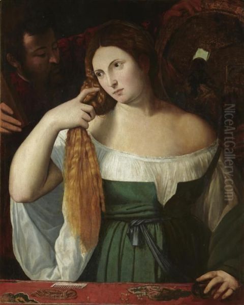 A Lady At Her Toliet Oil Painting by Tiziano Vecellio (Titian)