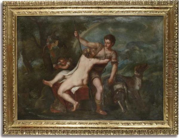 Vecellio, Called Titian, Venus And Adonis Oil Painting by Tiziano Vecellio (Titian)