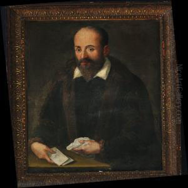 A Bearded Man Holding A Document And A Handkerchief Oil Painting by Tiziano Vecellio (Titian)