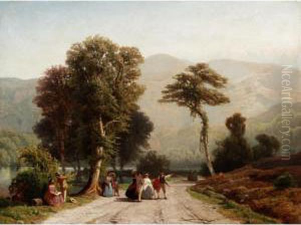 A Summer Outing In An Alpine Landscape Oil Painting by Jacobus Nicolaas Tjarda Van Stachouwer