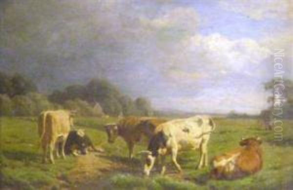 Cows In A Meadow Oil Painting by Jacobus Nicolaas Tjarda Van Stachouwer