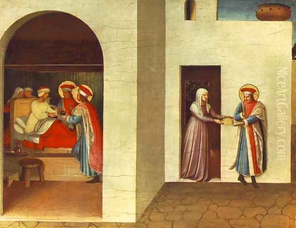 The Healing of Palladia by Saint Cosmas and Saint Damian Oil Painting by Fra Angelico (Guido di Pietro)