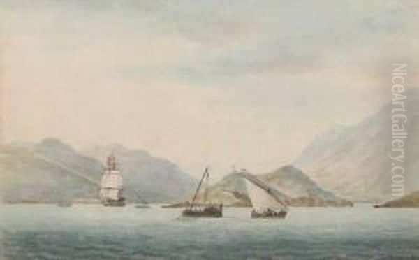 Coastal Boat Traffic At Entrance To Vigo Spain Oil Painting by George Tobin