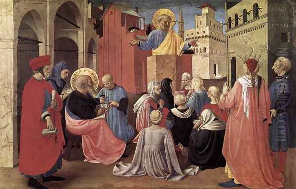 St Peter Preaching in the Presence of St Mark Oil Painting by Fra Angelico (Guido di Pietro)