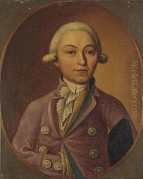 Portrait De Gentilhomme Avec Un Gilet Mauve Dans Un Ovale Peint Oil Painting by Louis Tocque