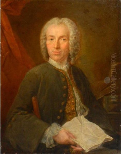 Portrait Of A Gentleman Holding A Document Oil Painting by Louis Tocque