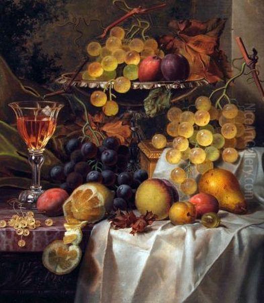 Still Life Study Of Mixed Fruit Oil Painting by Henry George Todd