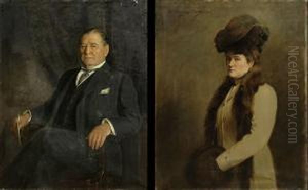 Pair Of Portraits Of A Businessman And A Woman Oil Painting by Henry Stanley Todd