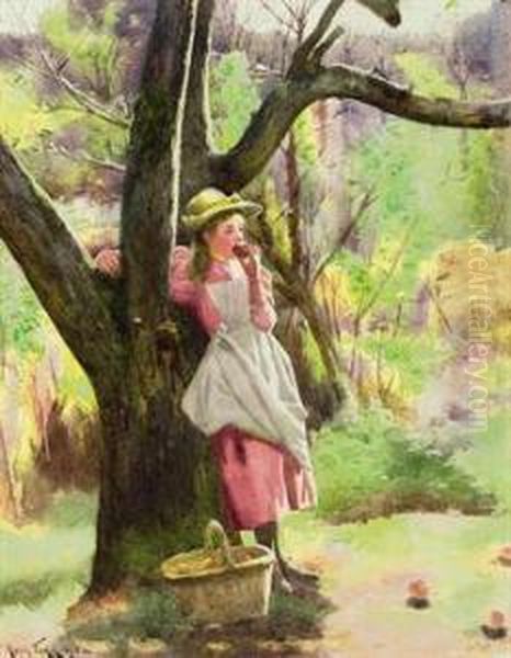 Young Apple-picker Taking A Break Oil Painting by Ralph Todd