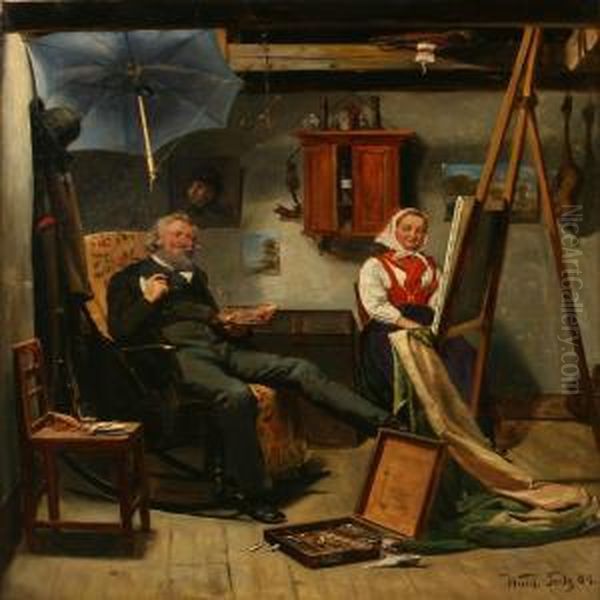 Interior With The Painter And His Model Oil Painting by Waldemar Knut Gustaf Tode