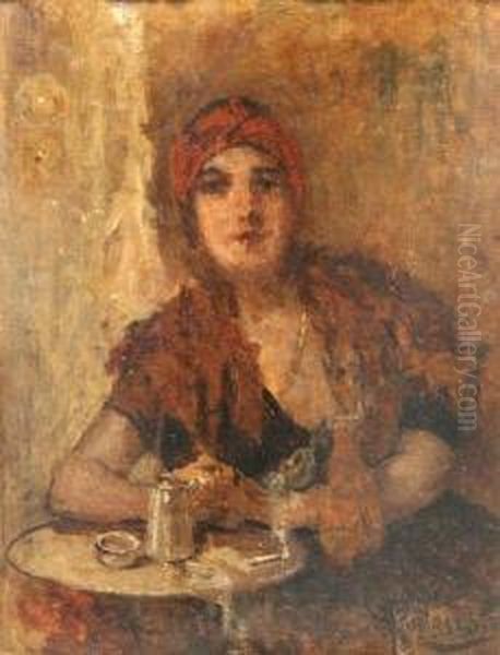 Donna Al Caffe Oil Painting by Giambattista Todeschini