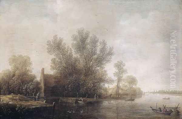 River Landscape c. 1640 Oil Painting by Pieter Jansz. van Asch