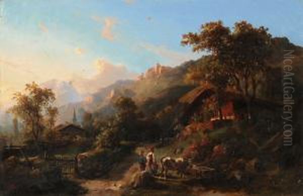 Sommerliche Landschaft Im Berner Oberland Oil Painting by Carl Johann Fr. Toeche