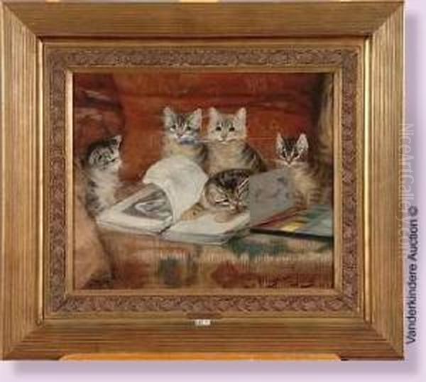 Chatons Jouant Dans L'atelier Du Peintre Oil Painting by Albert Toefaerts