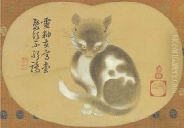 Cat Oil Painting by Unkoku Toeki