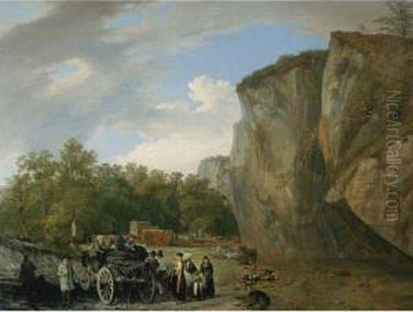 Autumn Landscape With Figures In Front Of Rocks Oil Painting by Wolfgang-Adam Toepffer