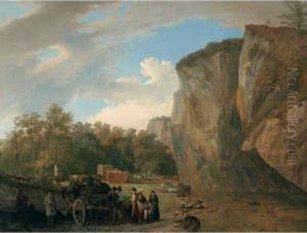 Paysage Automnal Avec Des Figures Devant Des Rochers Oil Painting by Wolfgang-Adam Toepffer