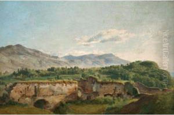 Les Ruines De Allinges Au-dessus De Thonon Au Lac Leman 
The Ruins Of Allinges Above Thonon At Lake Geneva Oil Painting by Wolfgang-Adam Toepffer