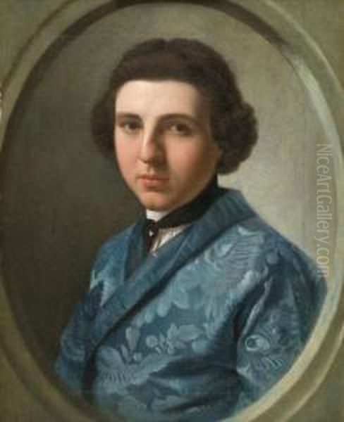 Portrait De Gentilhomme A La Veste Bleu, Dans Un Ovalesimule Oil Painting by Stefano Tofanelli