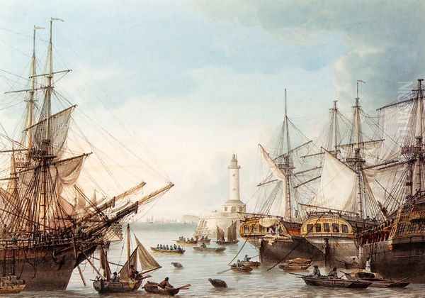 Shipping In Ramsgate Harbour Oil Painting by Samuel Atkins