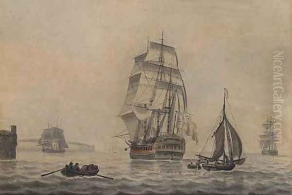 An English man-o'war leaving port Oil Painting by Samuel Atkins