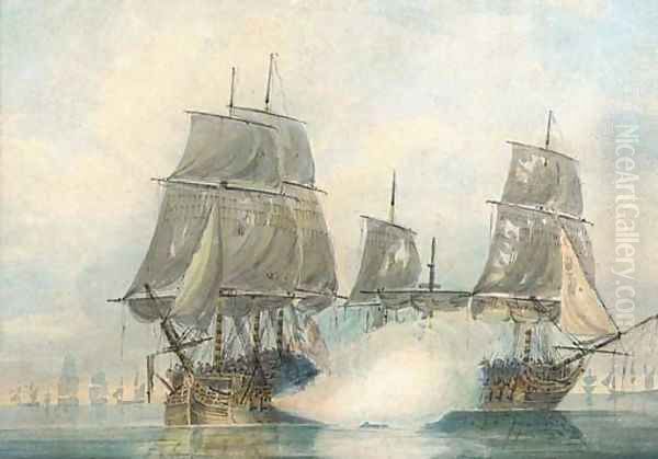 The broadside salute Oil Painting by Samuel Atkins