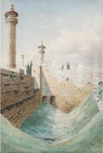 The Pool Of Bethusa, Jerusalem Oil Painting by Peter Petersen Toft