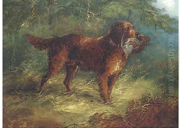 A gundog with a grouse Oil Painting by George Armfield