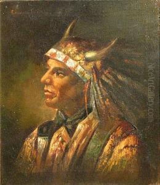 A Portrait Of An Indian Chief Oil Painting by Eduardo Tojetti