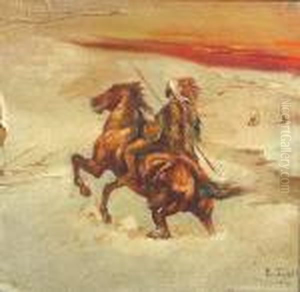 An Indian On Horseback Oil Painting by Eduardo Tojetti