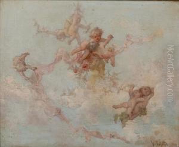 Cherubs/a Study Oil Painting by Virgilio Tojetti