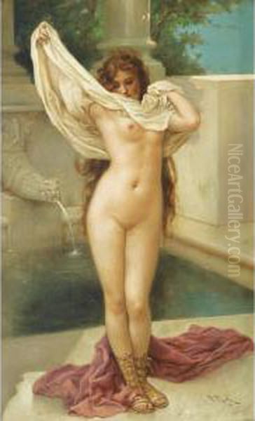 L'heure Du Bain Oil Painting by Virgilio Tojetti