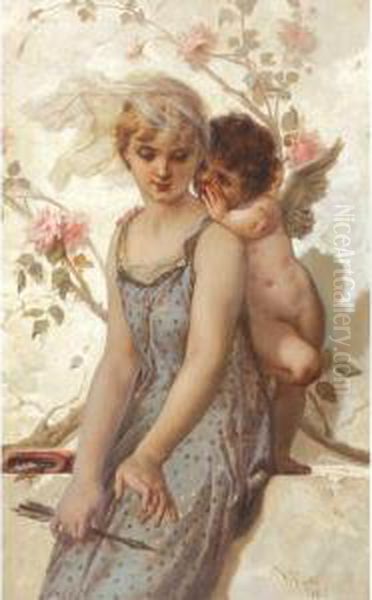 Cupid's Whisper Oil Painting by Virgilio Tojetti