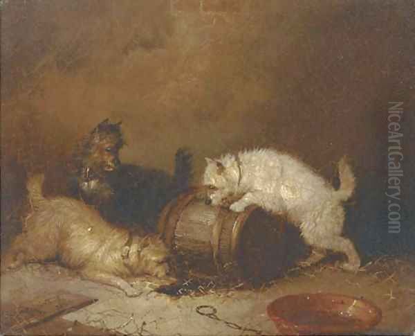 Terriers ratting Oil Painting by George Armfield