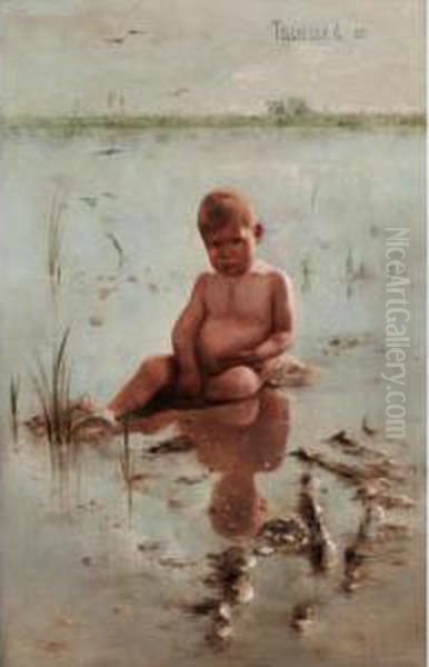 Young Child By The Sea Oil Painting by Arthur Tolgyossy