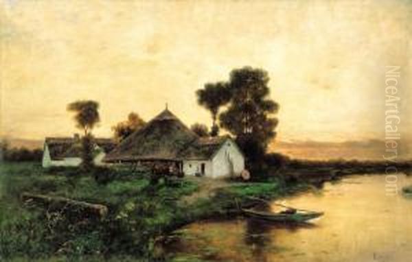 Mill On The Riverside Oil Painting by Arthur Tolgyossy